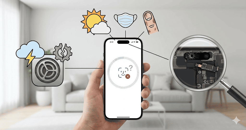 影響 Face ID 的原因可能來自系統、環境或感測元件。